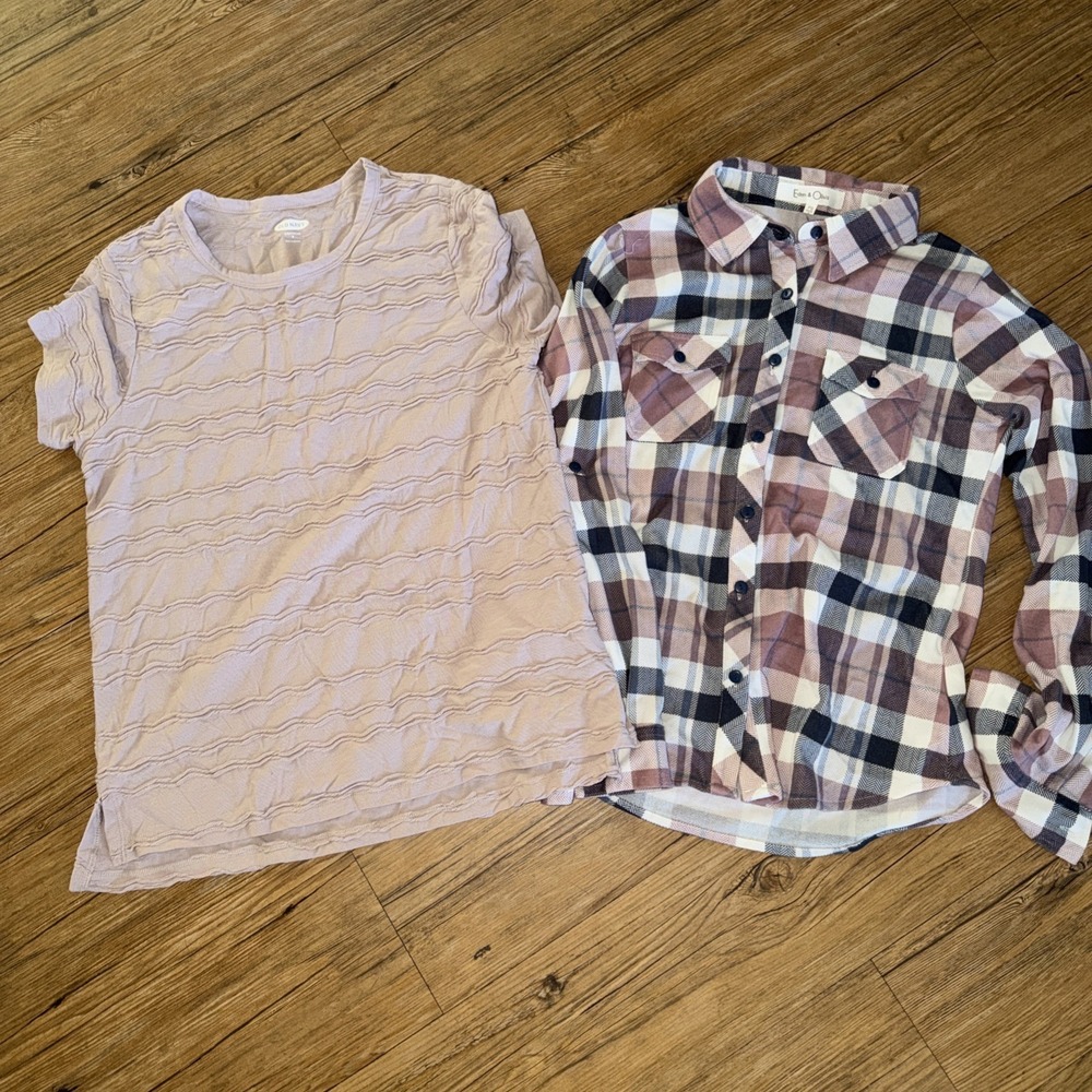 Women's Petite Small Lot Of 2 Flannel And Top Dusty Rose Plaid O
